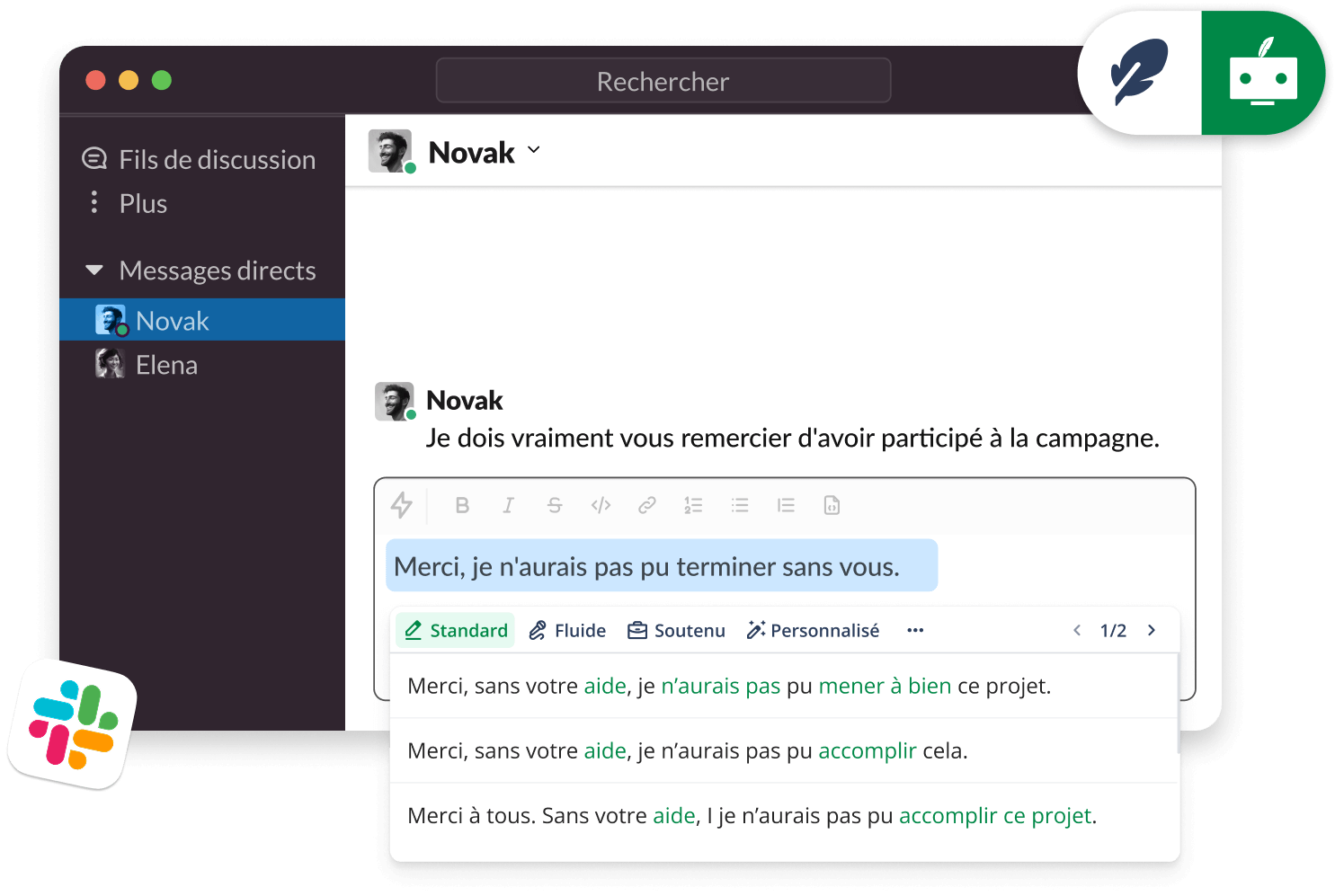  QuillBot pour macOS fonctionne dans Slack