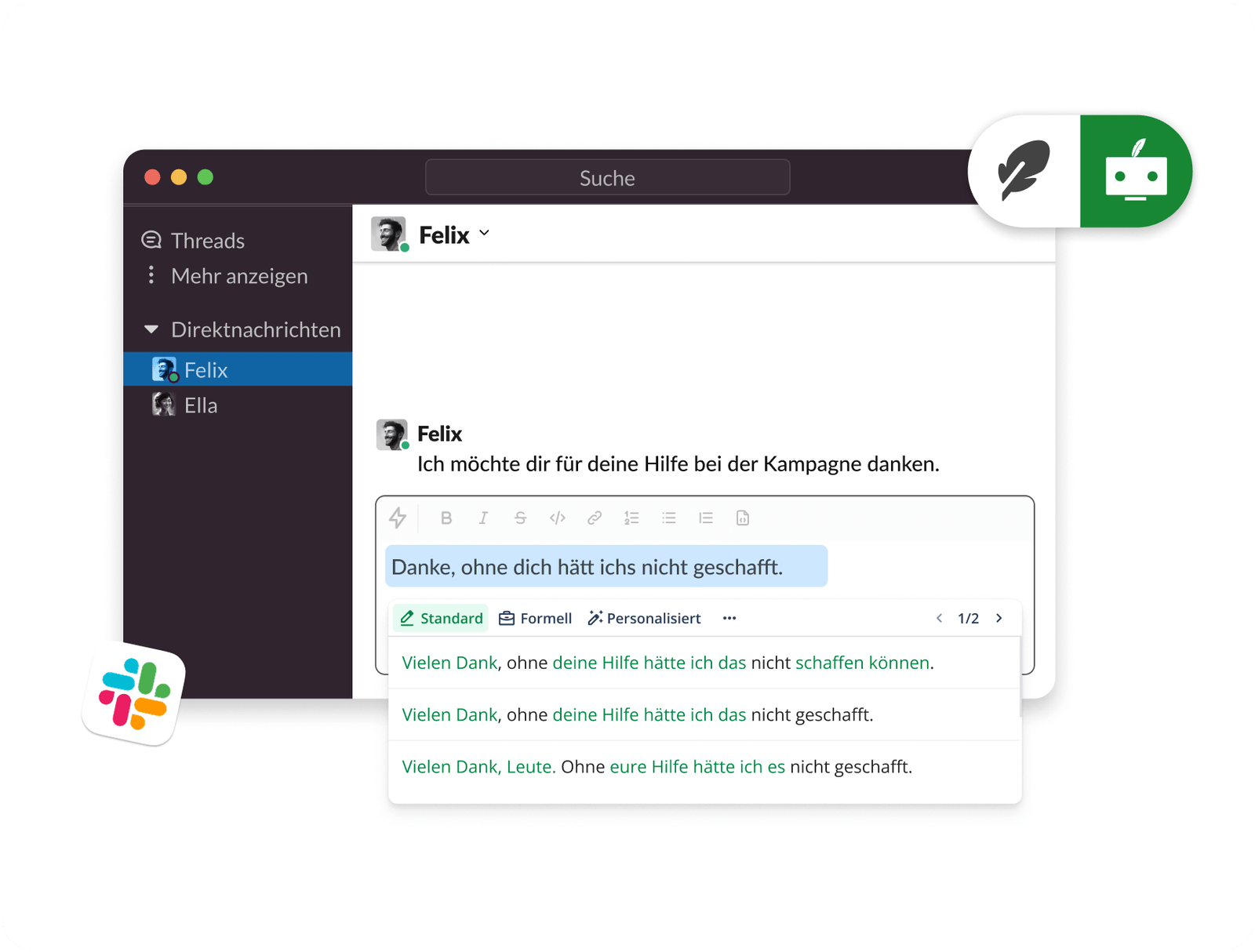 QuillBot für macOS funktioniert mit Slack