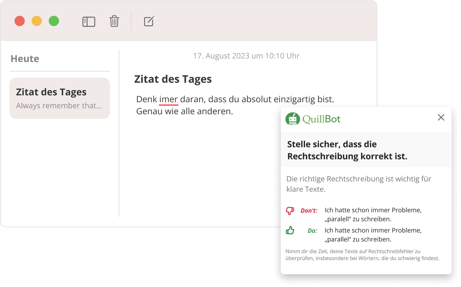 Mit QuillBot für macOS können Sie Ihre Notizen Korrektur lesen