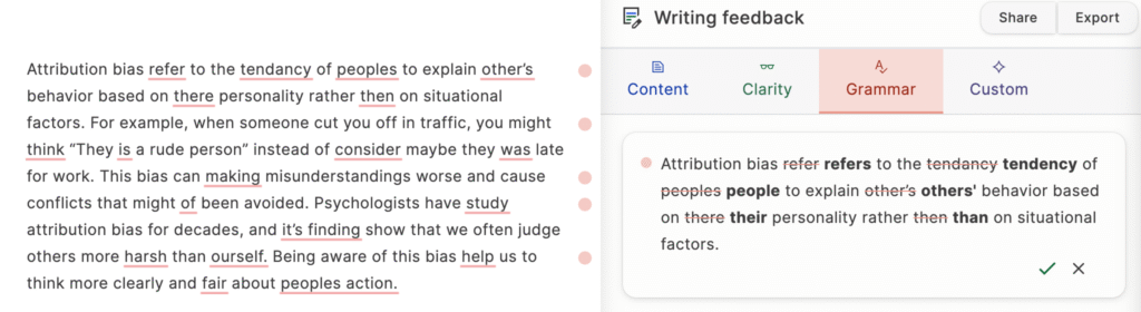 Example of GPTZero grammar checker