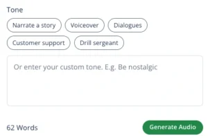 A screenshot of the tone options offered by QuillBot's free AI text-to-speech converter