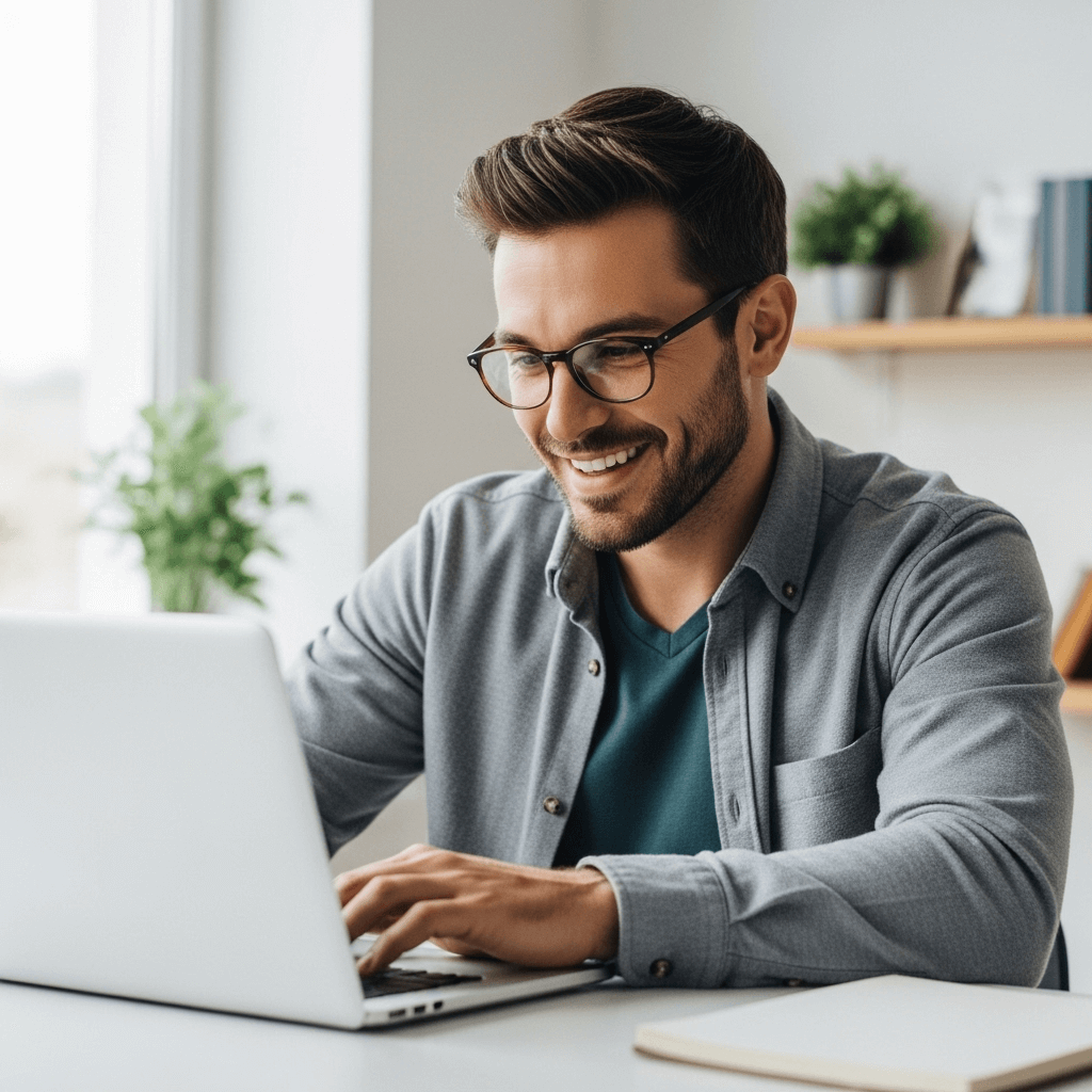 An image of a man working on a laptop by QuillBot AI image generator