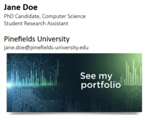Student email signature with portfolio graphic