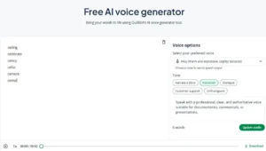 Landing page for QuillBot's voice generator