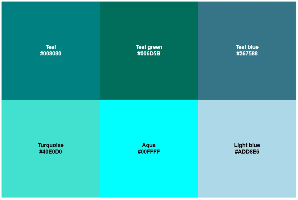 Tints of teal names
