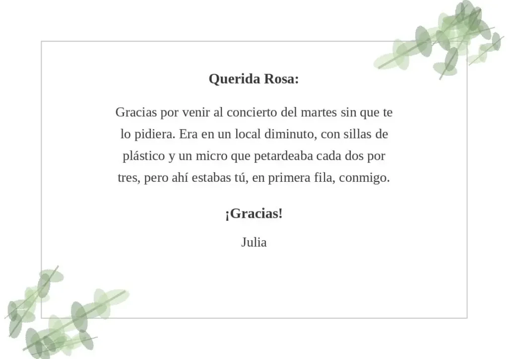 carta de agradecimiento corta