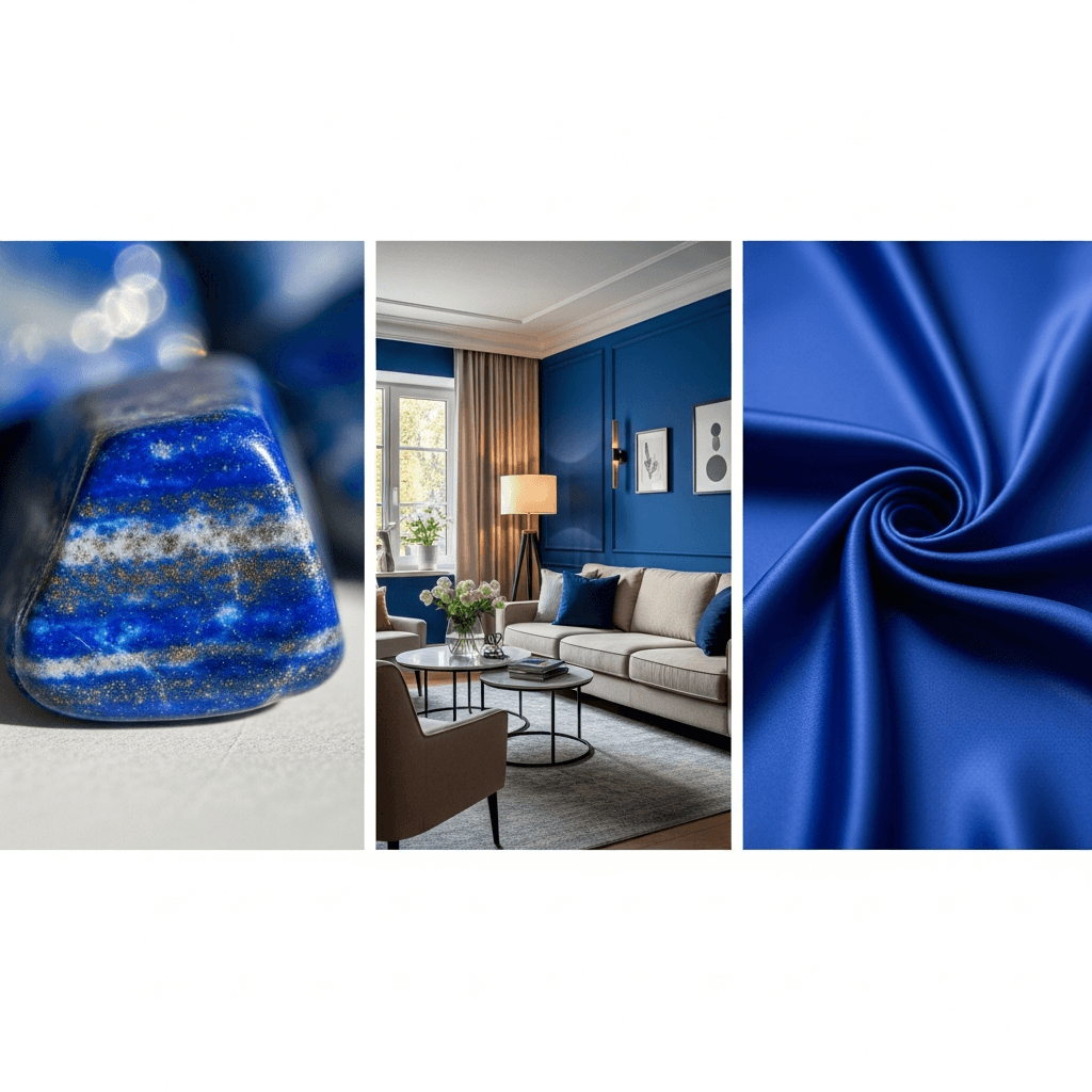 couleur lapis lazuli avec pierre, intéreiur et textile